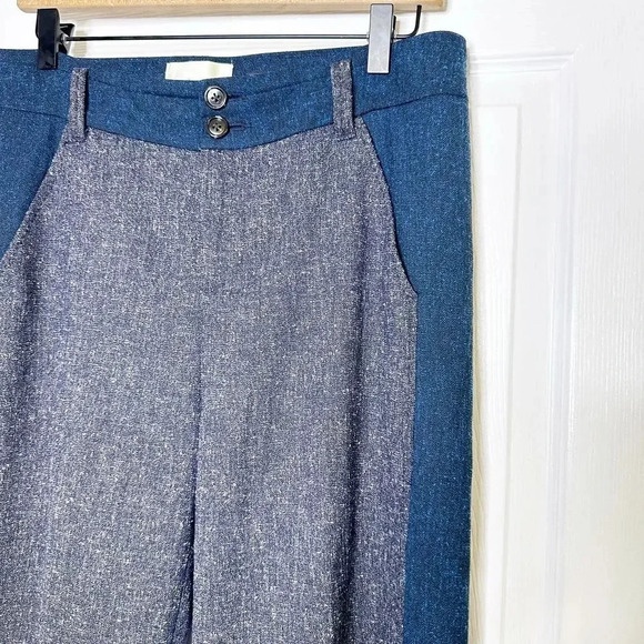 ELEVENSES Anthropologie The Brighton Size 8 Gray Blue Tweed Wide Leg Pants - Picture 2 of 7